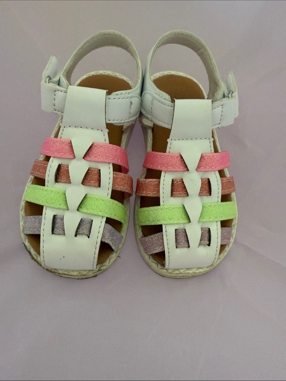 Laura Ashley White Kids Sandals with Pink, Green & Purple Straps